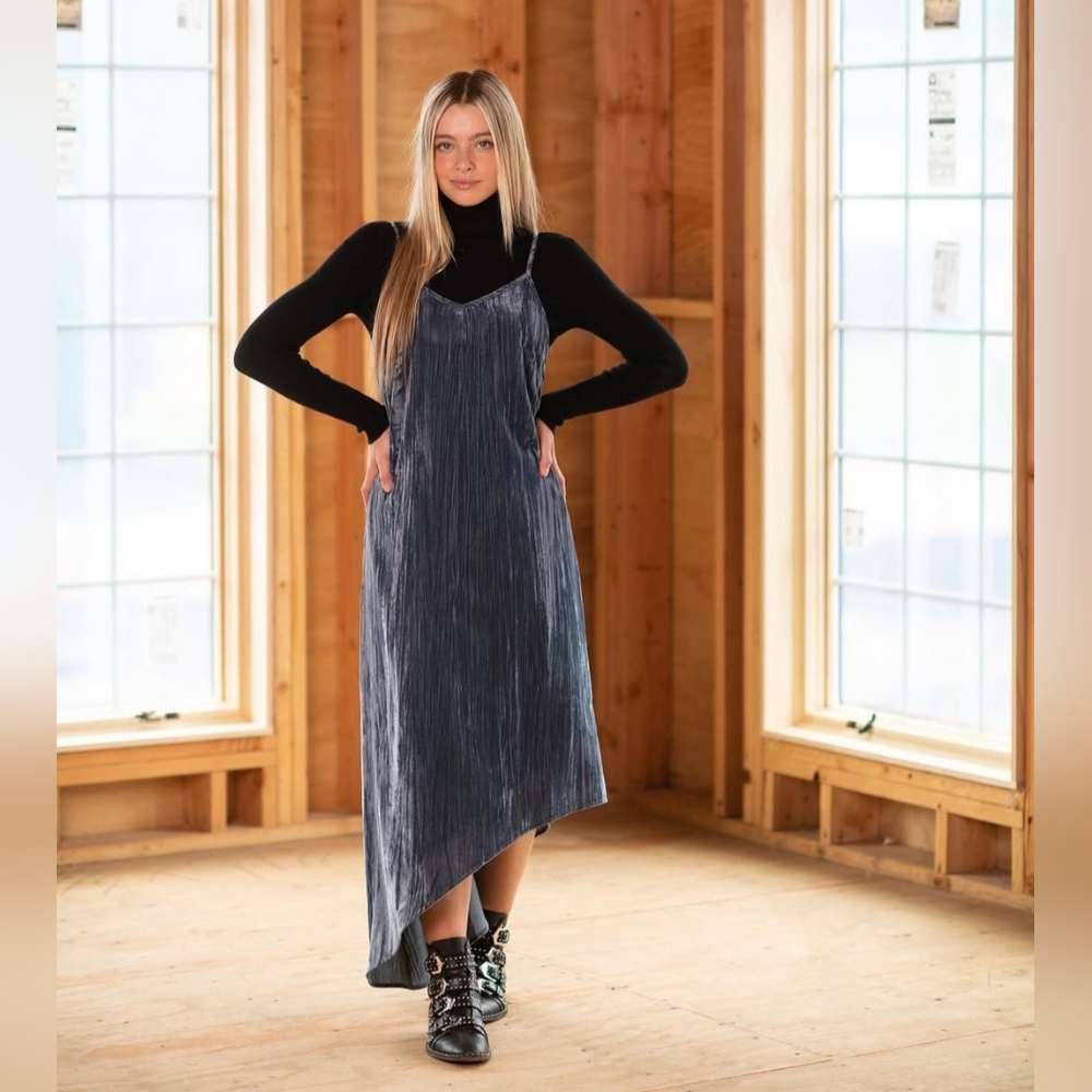 Grey Velvet High Low Dress